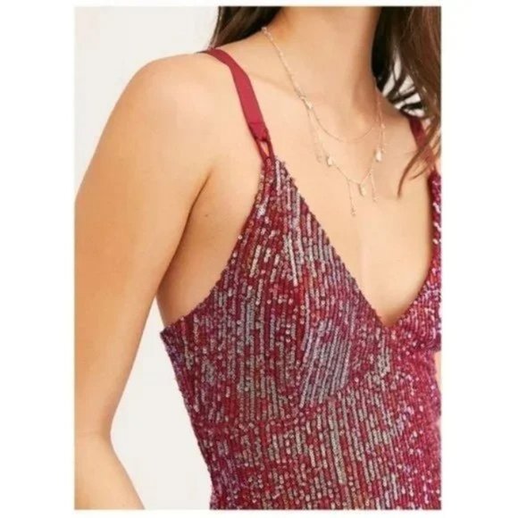 Free People Rush Sequin Wine Dress. XS,S,M,L - Picture 9 of 11